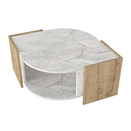 Τραπεζάκι Σαλονιού Marbel Megapap Χρώμα Sapphire oak - Λευκό εφέ Μαρμάρου 75x75x40εκ.