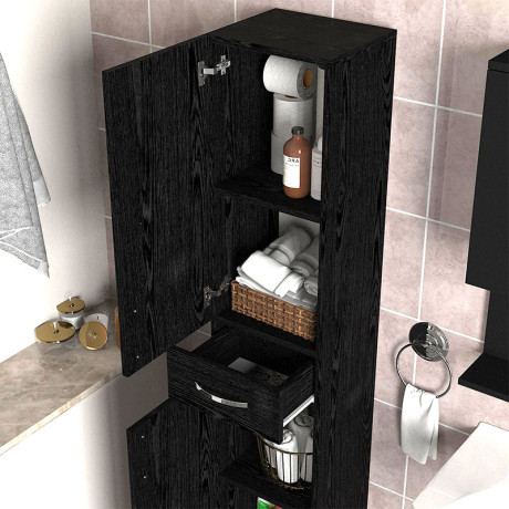 Ντουλάπι Κουζίνας - Μπάνιου Selina Megapap Χρώμα Sencron Black 35x31x179εκ.