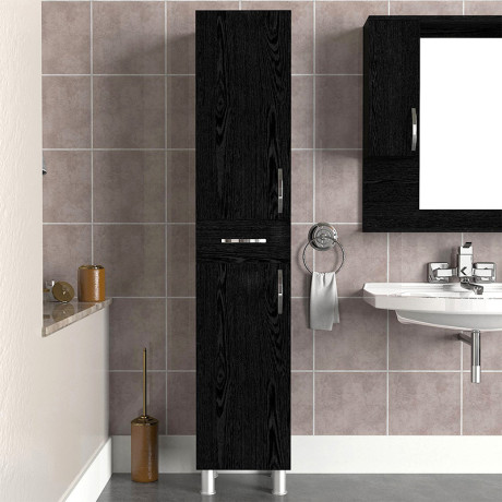 Ντουλάπι Κουζίνας - Μπάνιου Selina Megapap Χρώμα Sencron Black 35x31x179εκ.