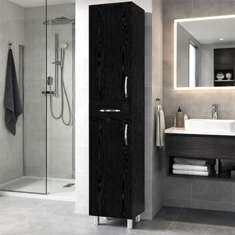 Ντουλάπι Κουζίνας - Μπάνιου Selina Megapap Χρώμα Sencron Black 35x31x179εκ.