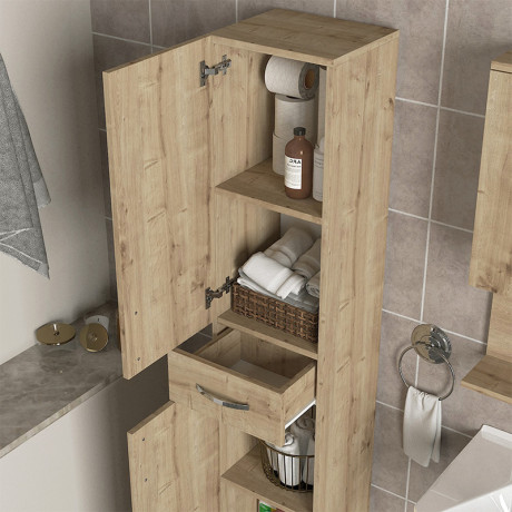 Ντουλάπι Κουζίνας - Μπάνιου Selina Megapap Χρώμα Sapphire oak 35x31x179εκ.