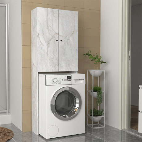 Έπιπλο Πλυντηρίου Romme Megapap Χρώμα Λευκό εφέ Μαρμάρου 65x27,1x180εκ.