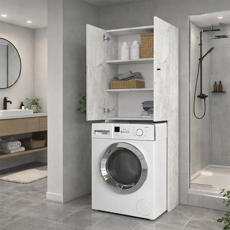 Έπιπλο Πλυντηρίου Romme Megapap Χρώμα Λευκό εφέ Μαρμάρου 65x27,1x180εκ.