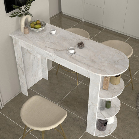 Τραπέζι Μπαρ Vigne Megapap Χρώμα Λευκό εφέ Μαρμάρου 150x51,6x101,8εκ.