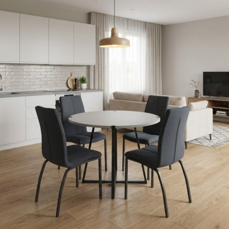 Σετ Τραπεζαρία 5τμχ Rubes - Fina Megapap Χρώμα Λευκό - Ανθρακί Ø100x78εκ.