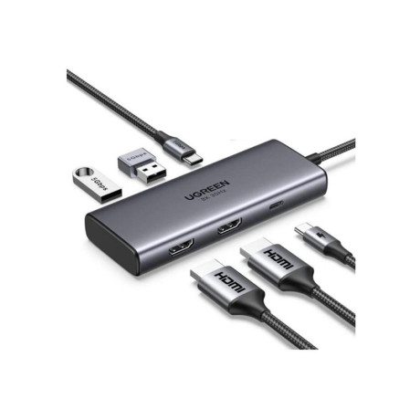 Ugreen Adapter 6w1 Cm498 hub usb do 2x usb-a 3.0 usb-c 3.0 2xhdmi pd (15852) (Ugr15852)