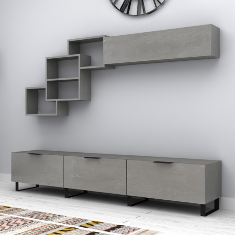 Σύνθεση Τηλεόρασης Heydar Megapap Χρώμα Γκρι Σκυροδέματος 210x35x40εκ.