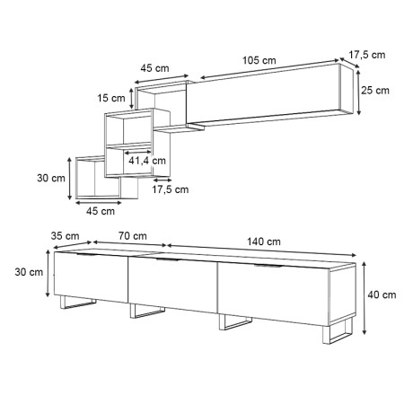 Σύνθεση Τηλεόρασης Heydar Megapap Χρώμα Καρυδί 210x35x40εκ.