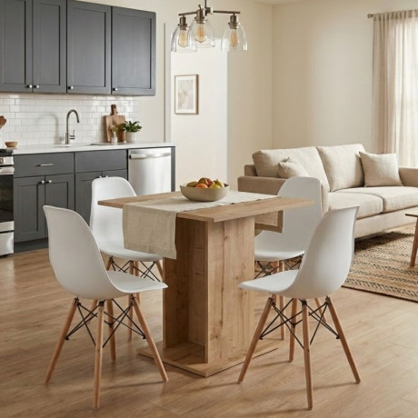 Σετ Τραπεζαρία 5τμχ Allos - Nova Megapap Χρώμα Sapphire oak - Λευκό 75x75x77εκ.