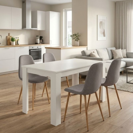 Σετ Τραπεζαρία 5τμχ Darlen - Iris Megapap Χρώμα Λευκό - Ανοιχτό Μπεζ/φυσικό Πόδι 125x72x74εκ.