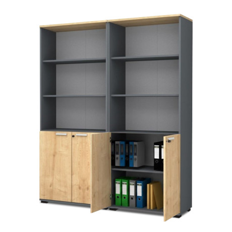 Βιβλιοθήκη Γραφείου Επαγγελματική Venturo Megapap Χρώμα Ανθρακί - Φυσικό Οξιάς 160x40x200εκ.