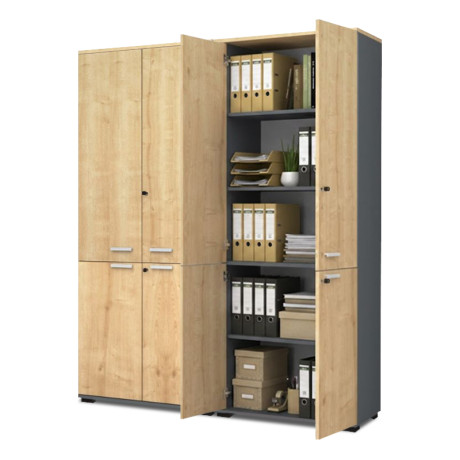 Ντουλάπα Γραφείου Επαγγελματική Venturo Megapap Χρώμα Ανθρακί - Φυσικό Οξιάς 160x40x200εκ.