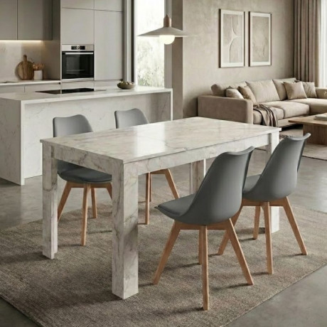 Σετ Τραπεζαρία 5τμχ Darlen - Viva Megapap Χρώμα Λευκό εφέ Μαρμάρου - Γκρι 125x72x74εκ.