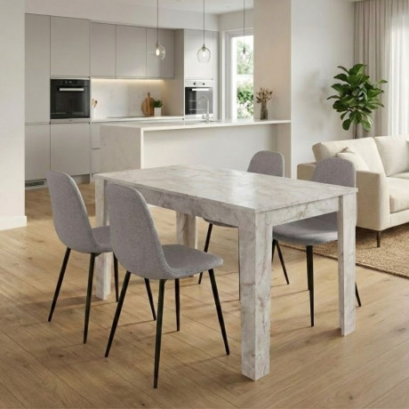 Σετ Τραπεζαρία 5τμχ Darlen - Iris Megapap Χρώμα Λευκό εφέ Μαρμάρου - Ανοιχτό Μπεζ 125x72x74εκ.