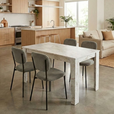 Σετ Τραπεζαρία 5τμχ Darlen - Kevin Megapap Χρώμα Λευκό εφέ Μαρμάρου - Λαδί 125x72x74εκ.