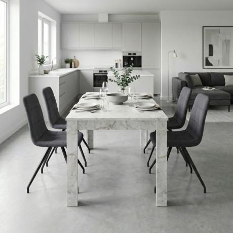 Σετ Τραπεζαρία 5τμχ Darlen - Bianca Megapap Χρώμα Λευκό εφέ Μαρμάρου - Γκρι 125x72x74εκ.