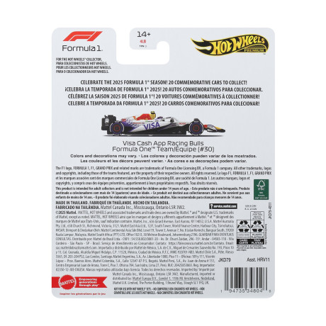 Mattel hot Wheels Premium: f1 2025 - Visa Cash app Racing Bulls Formula 1 Team Vehicle (Jkd79)