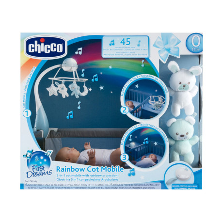 Chicco First Dreams: Βρεφικό Περιστρεφόμενο Κούνιας με Προβολέα, 3 σε 1, Rainbow Σιέλ (Y01-11041-20)