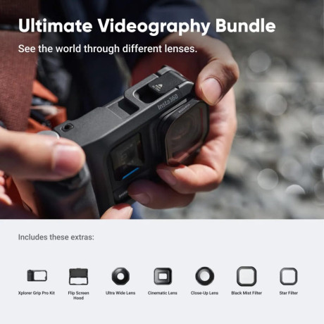 Insta360 ace pro 2 Ultimate Videography Bundle Action cam - 3 Lenses, 2 Filters,xplorer Grip pro kit