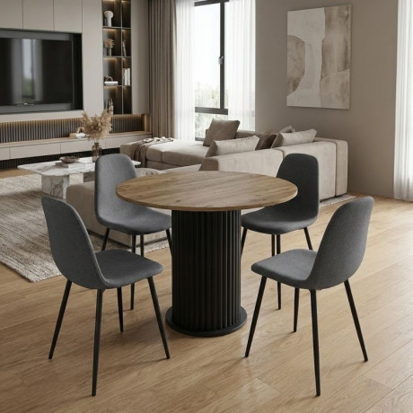 Σετ Τραπεζαρία 5τμχ Bohema - Iris Megapap Χρώμα Μαύρο/sepet oak - Γκρι Ø90x77,7εκ.