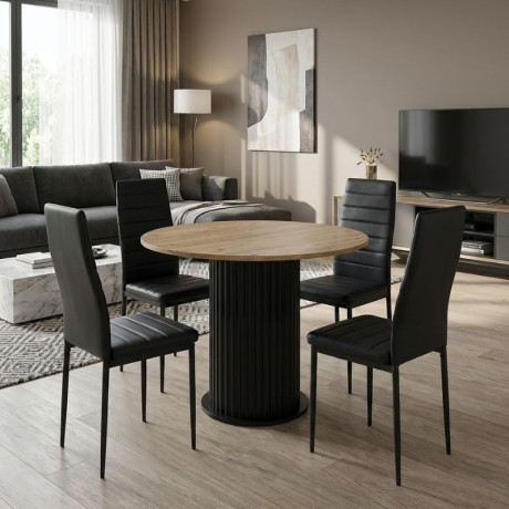 Σετ Τραπεζαρία 5τμχ Bohema - Rosa Megapap Χρώμα Μαύρο/sepet oak - Μαύρο Ø90x77,7εκ.