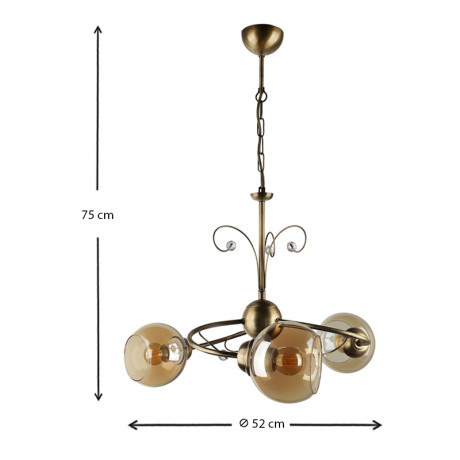 Φωτιστικό Οροφής Zara Megapap e27 Μεταλλικό Τρίφωτο Χρώμα Μπρονζέ Φ52x75εκ.