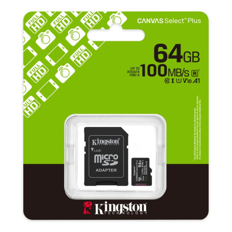Kingston Micro sd 64gb Cl10 Canvas S.plus Sdcs3/64gb +Ad.sd (Sdcs3/64gb) (Kinsdcs3-64gb)