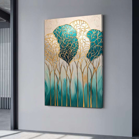 Πίνακας σε Καμβά "golden Leaves" Megapap Ψηφιακής Εκτύπωσης 70x100x3εκ.