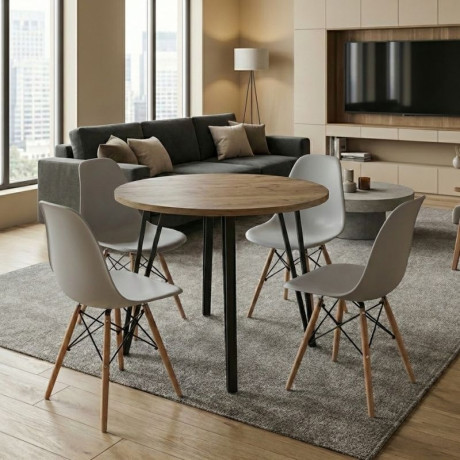 Σετ Τραπεζαρία 5τμχ Xana - Nova Megapap Χρώμα Sepet oak - Γκρι Ø90x77,7εκ.