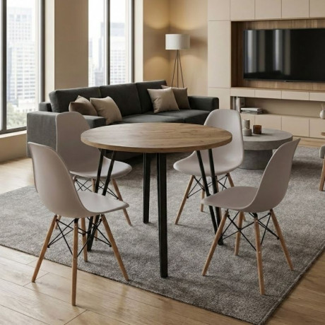 Σετ Τραπεζαρία 5τμχ Xana - Nova Megapap Χρώμα Sepet oak - Cappuccino Ø90x77,7εκ.