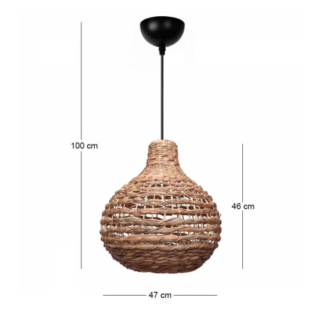 Φωτιστικό Οροφής Faya Megapap e27 Wicker Μονόφωτο Χρώμα Φυσικό Ø46x100εκ.