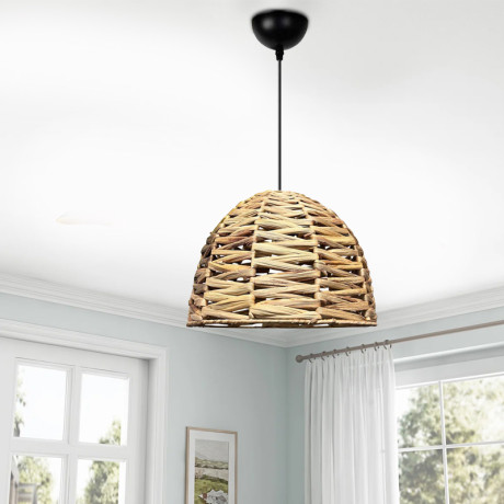 Φωτιστικό Οροφής Kimi Megapap e27 Wicker Μονόφωτο Χρώμα Φυσικό Ø30x80εκ.
