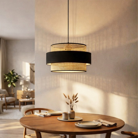 Φωτιστικό Οροφής Orvia Megapap e27 Ρατάν Μονόφωτο Χρώμα Φυσικό - Μαύρο Ø30x70εκ.