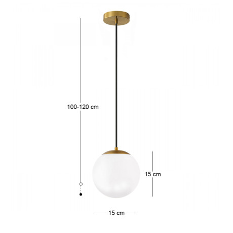 Φωτιστικό Οροφής Lumi Megapap e27 Γυάλινο Μονόφωτο Χρώμα Χρυσό - Λευκό Ø15x120εκ.