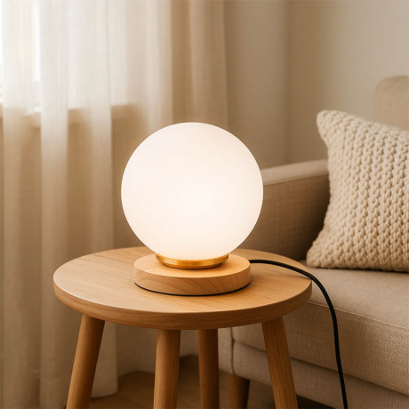 Φωτιστικό Επιτραπέζιο Luma Megapap e27 Ξύλινο -  Γυάλινο Χρώμα Φυσικό - Λευκό Ø12x18εκ.