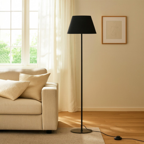 Φωτιστικό Δαπέδου Vilo Megapap e27 Μεταλλικό - Ύφασμα pvc Χρώμα Μαύρο Ø35x152εκ.