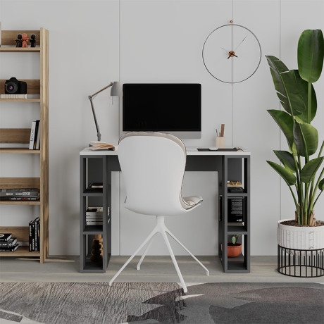Γραφείο Εργασίας Colmar Megapap Χρώμα Ανθρακί - Λευκό 106x50x75εκ.