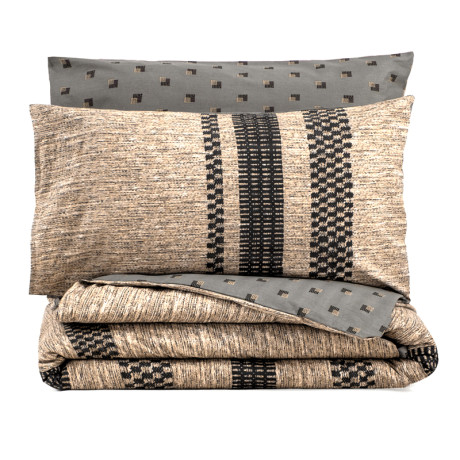 Σετ Παπλωματοθήκη Arlo Cotton box 3 τμχ Μονή (160x220) Χρώμα Καφέ - Γκρι