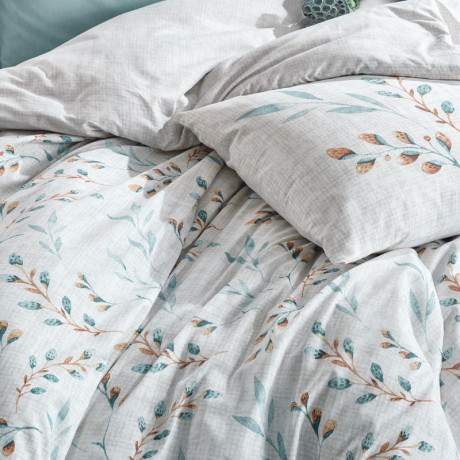 Σετ Παπλωματοθήκη Lendell Cotton box 4 τμχ Διπλή (200x220) Χρώμα Μέντα - Λευκό