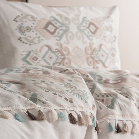 Σετ Παπλωματοθήκη Asilo Cotton box 4 τμχ Διπλή (200x220) Χρώμα Καφέ - Λευκό