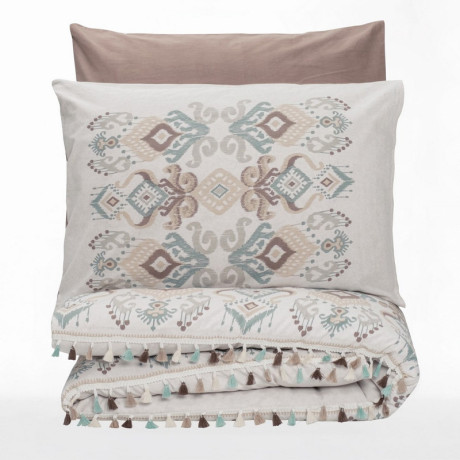 Σετ Παπλωματοθήκη Asilo Cotton box 4 τμχ Διπλή (200x220) Χρώμα Καφέ - Λευκό