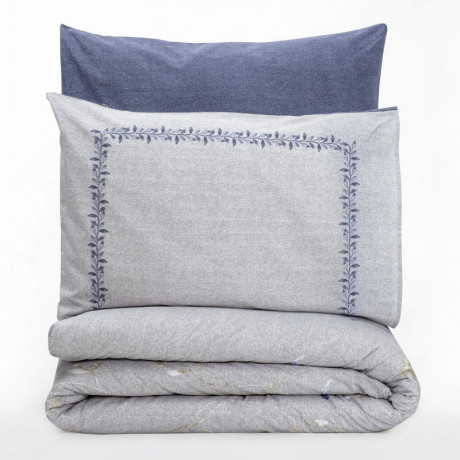 Σετ Παπλωματοθήκη Nitsa Cotton box 3 τμχ Μονή (160x220) Χρώμα Σκούρο Μπλε - Γκρι