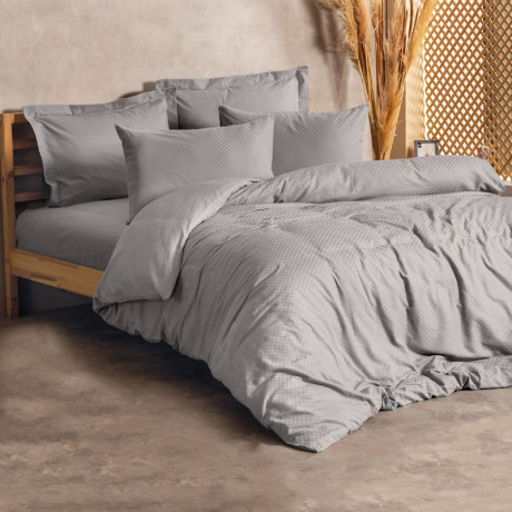 Σετ Παπλωματοθήκη Plaid Cotton box 4 τμχ Διπλή (200x220) Χρώμα Γκρι