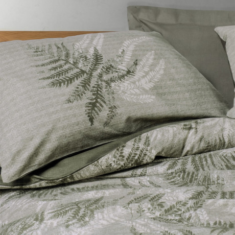 Σετ Παπλωματοθήκη Frond Cotton box 4 τμχ Διπλή (200x220) Χρώμα Χακί