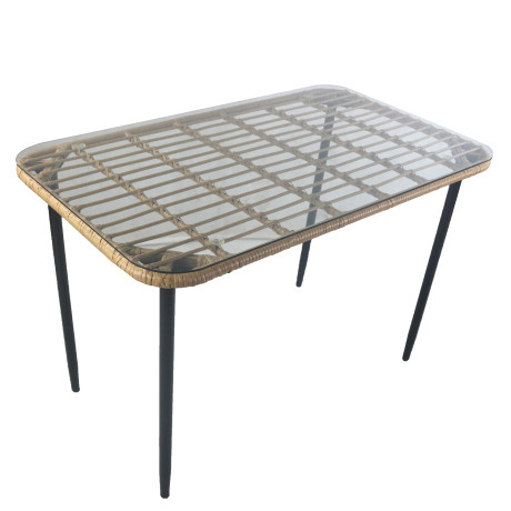 Τραπέζι Κήπου ArteLibre ANNIUS Φυσικό/Μαύρο Μέταλλο/Rattan/Γυαλί 120x70x78cm