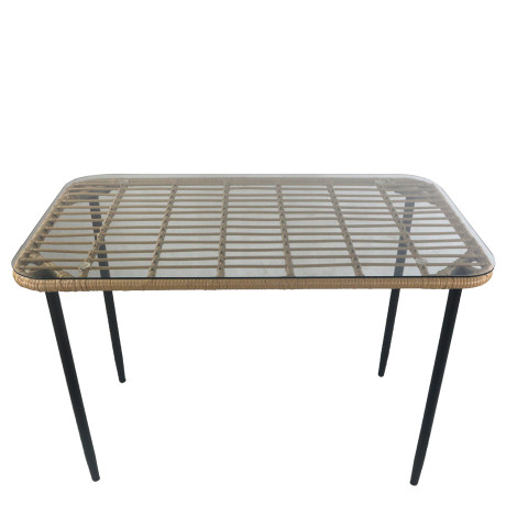 Τραπέζι Κήπου ArteLibre ANNIUS Φυσικό/Μαύρο Μέταλλο/Rattan/Γυαλί 120x70x78cm