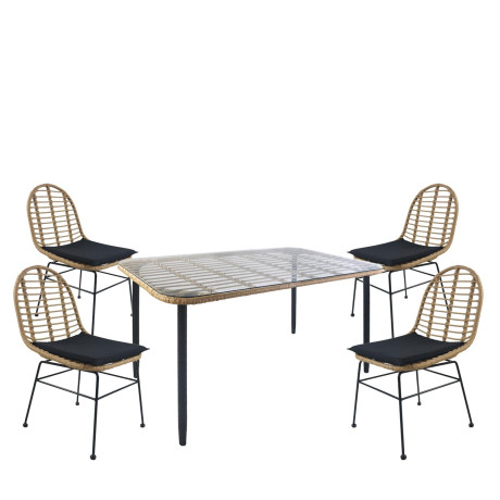 Σετ Τραπεζαρία Κήπου ArteLibre ANNIUS Φυσικό/Μαύρο Μέταλλο/Rattan/Γυαλί Με 4 Καρέκλες 14990285