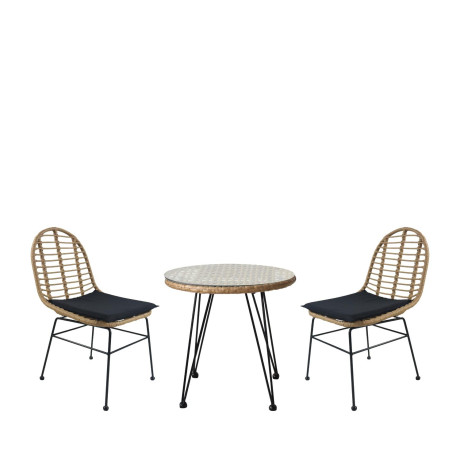 Σετ Τραπεζαρία Κήπου ArteLibre EUSEBIO Φυσικό/Μαύρο Μέταλλο/Rattan Με 2 Καρέκλες 14990326