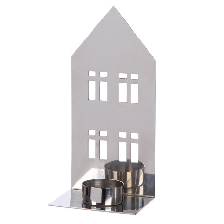 Κηροπήγιο Σπιτάκι 'Casita' Ατσάλι Ασημί 8x11.5x25cm