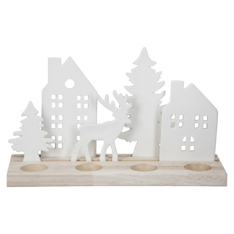 Κηροπήγιο Ορθογώνιο 'Wintertime' Πορσελάνη/Ξύλο Εκρού/Λευκό 10x30x18cm